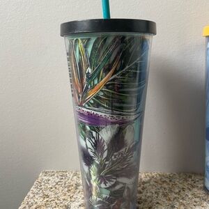 Tropical Floral Tumbler with Black Lid